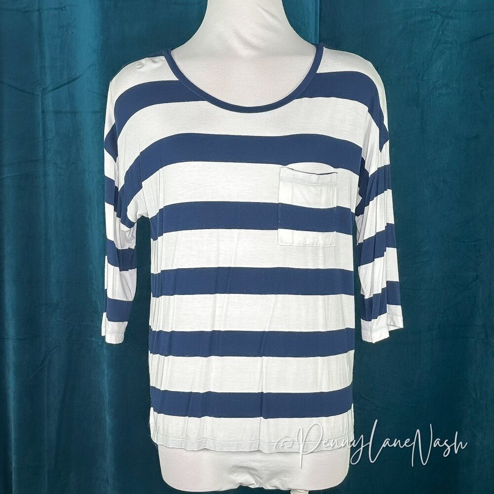 Banana Republic Striped Relaxed Pocket Tee XS Navy/White - Picture 1 of 10
